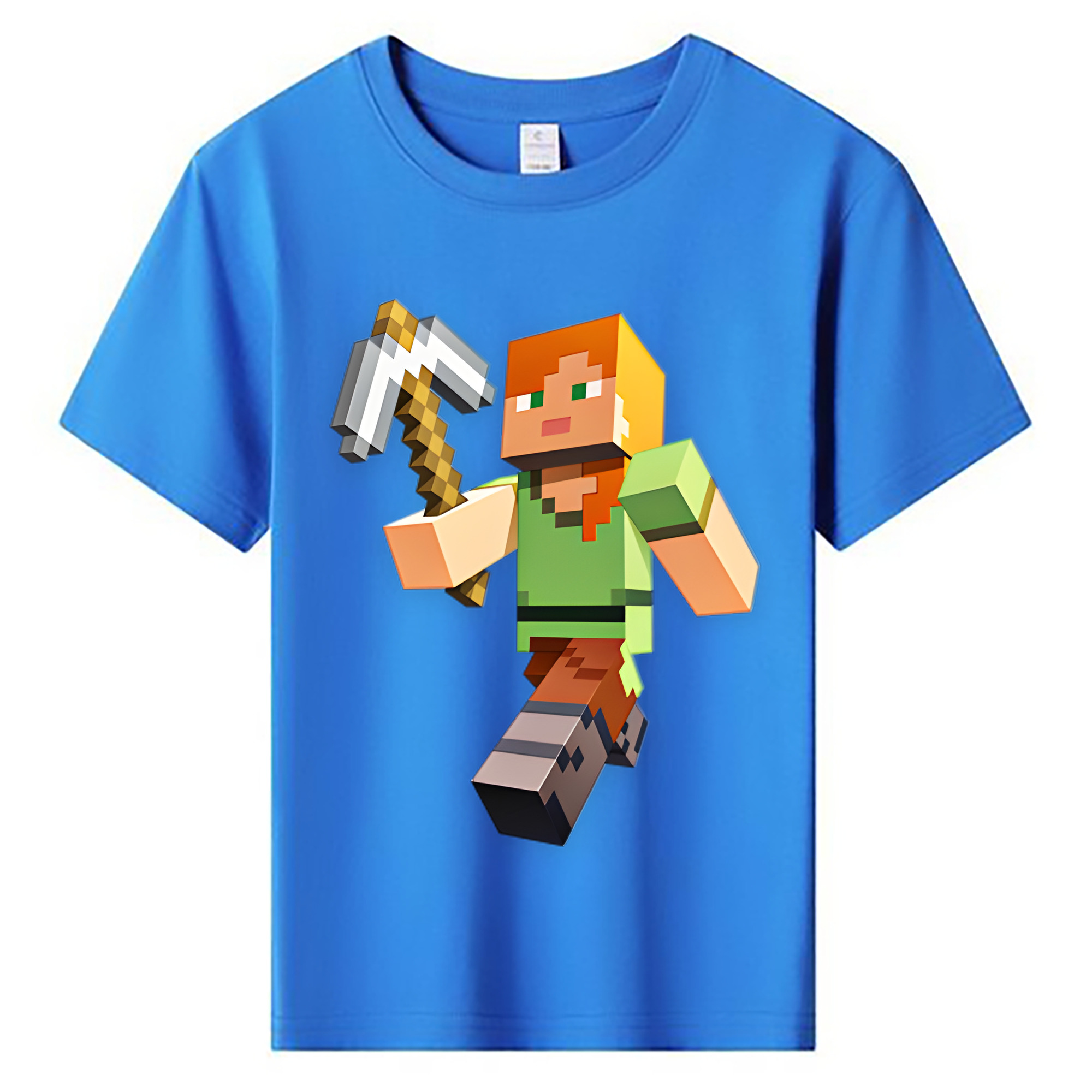 （画像用） マインクラフト ブロックの世界 Minecraft MC Block world 綿100％キッズTシャツ（フロントプリント）